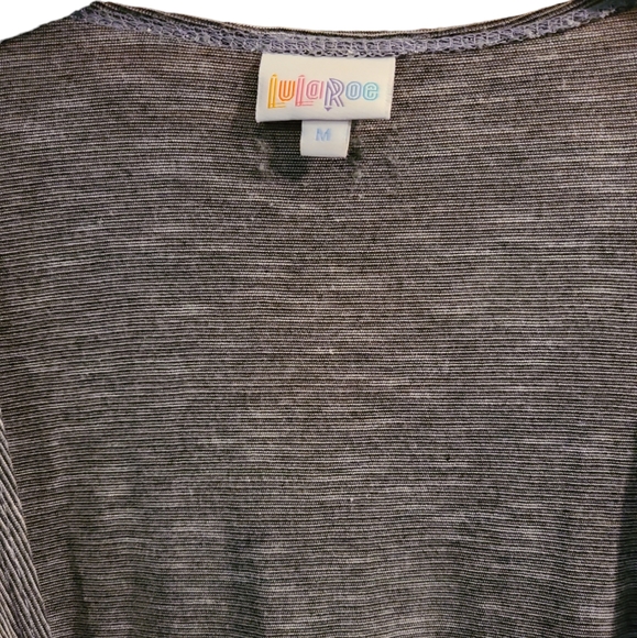 LLR LuLaRoe Shirley Kimono Coverup Gray & White Stripes Sz M - Picture 3 of 4